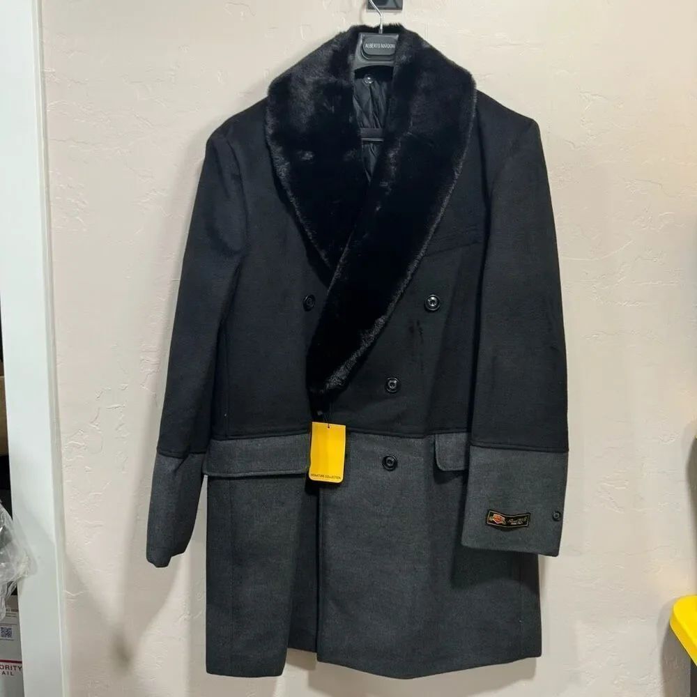Signature Collection Genova Double Breasted Topcoat with Removable Fur Collar B